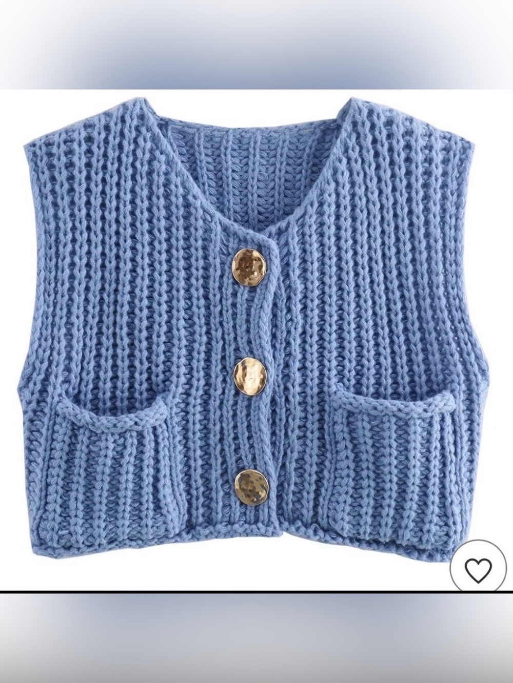 Blue Women's Chunky Knit Cardigan with Gold Buttons